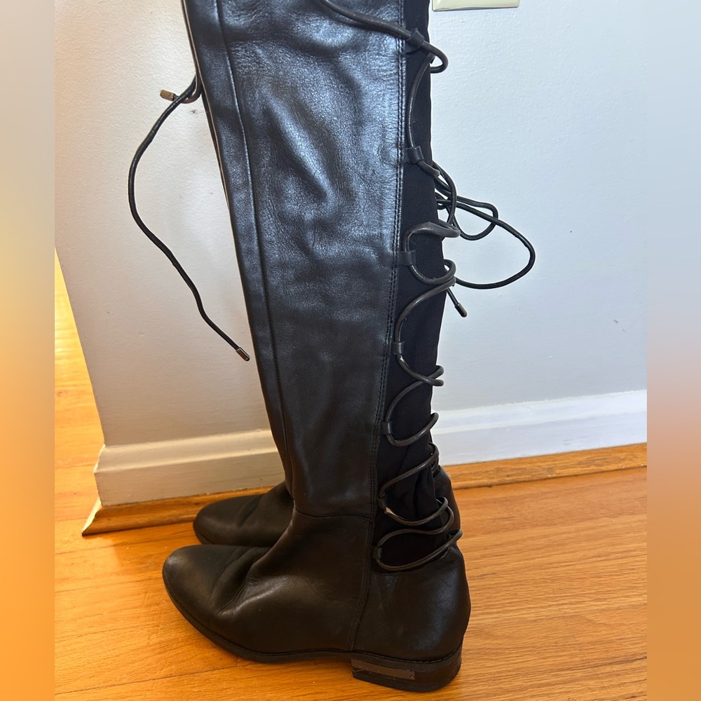 Vince Camuto Black Over the Knee Lace-Up Boots